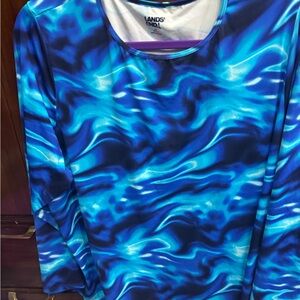 Lands' End Vibrant Blue Swirl Long Sleeve Swim Top